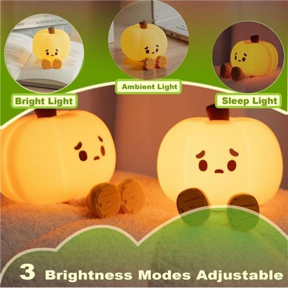 Cute Pumpkin Night Light Silicone LED Lamp Rechargeable Bedside Touch Lamp - Picture 3 of 7